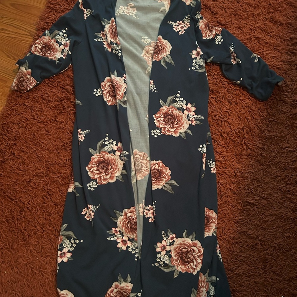 Floral Navy and Pink Long Cardigan
